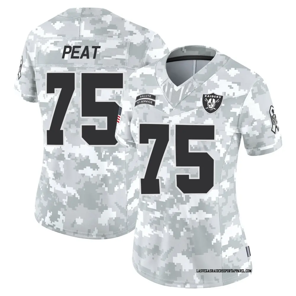 Limited Arctic Camo Women's Andrus Peat Las Vegas Raiders 2024 Salute to Service Jersey