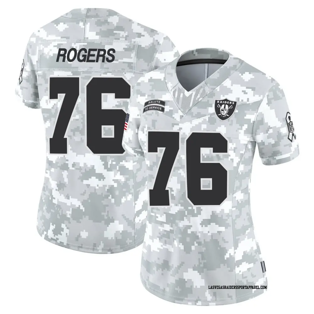 Limited Arctic Camo Women's Caleb Rogers Las Vegas Raiders 2024 Salute to Service Jersey