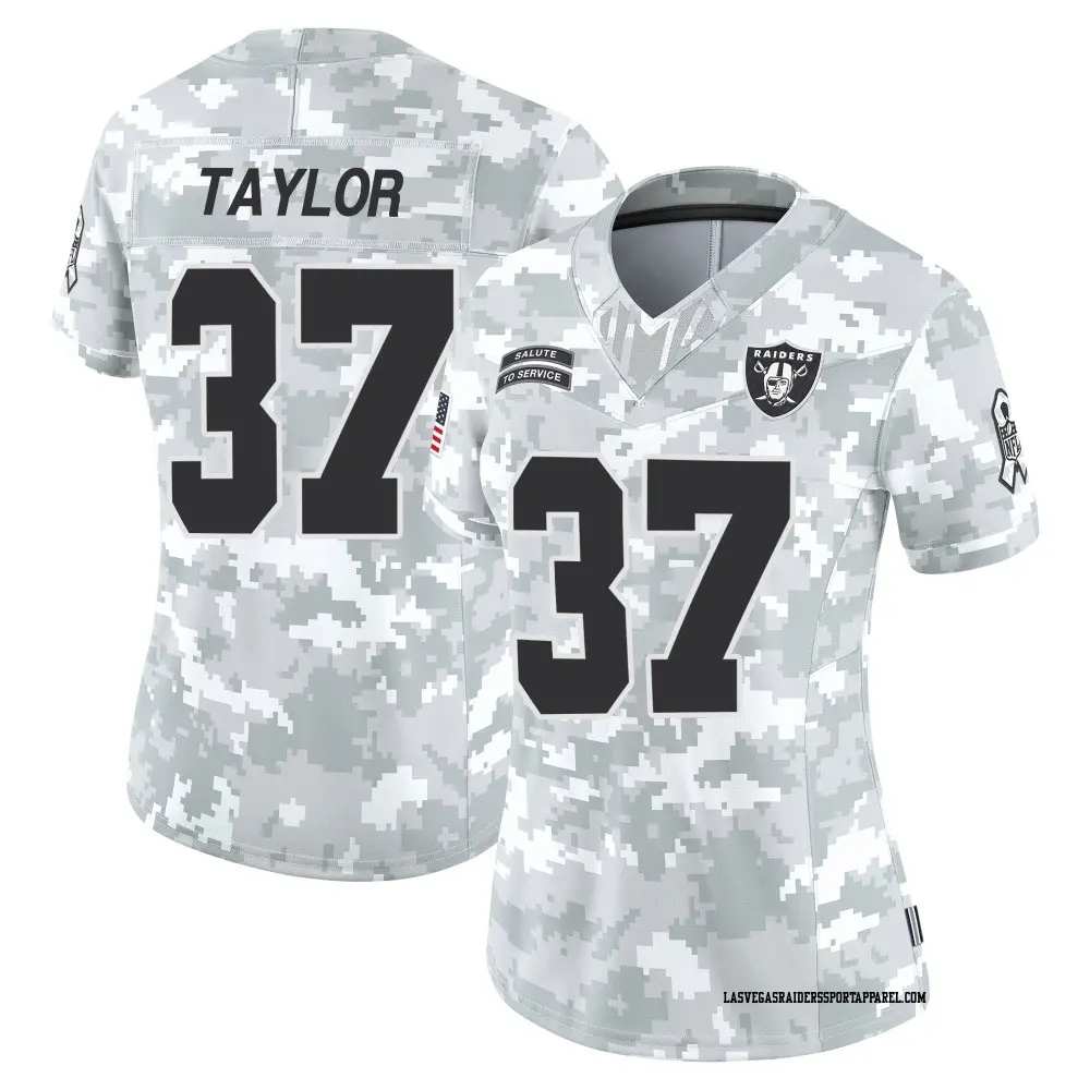 Limited Arctic Camo Women's Trey Taylor Las Vegas Raiders 2024 Salute to Service Jersey