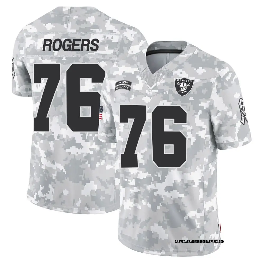 Limited Arctic Camo Youth Caleb Rogers Las Vegas Raiders 2024 Salute to Service Jersey
